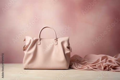Luxury handbag product presentation. Classic, modern bag mockup photo