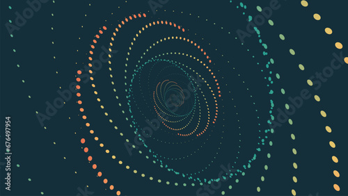 Abstract spiral rainbow color line art vortex background.