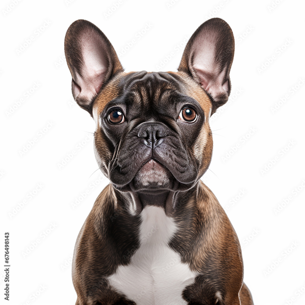 ai generated illustration of French bulldog dog close up portrait isolated on white