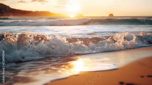 A soft focus image of a beach with waves crashing AI generated illustration