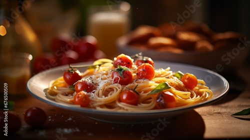 A soft focus image of a plate of pasta with shallow AI generated illustration