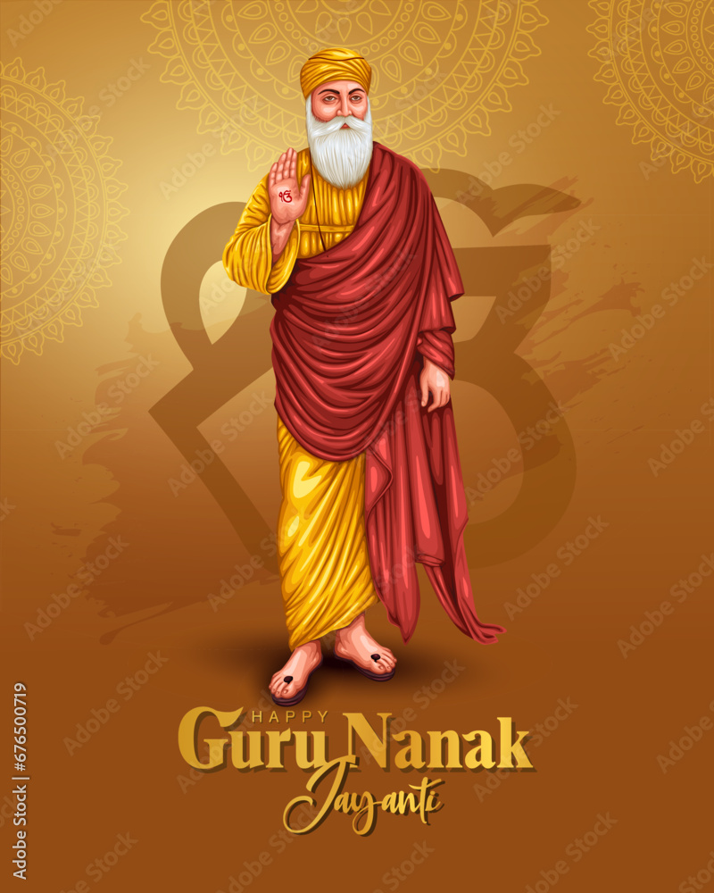 happy Guru Nanak Jayanti festival greeting card design. India Hindu
