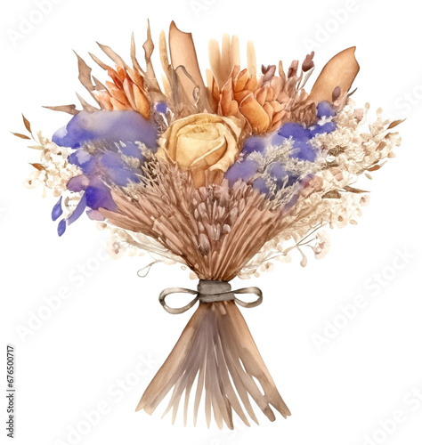 Namalowany bukiet suszonych kwiatów ilustracja