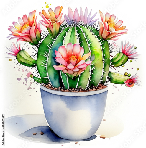 Kwitnące kaktusy w doniczce ilustracja