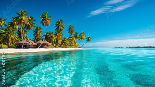 A tropical beach with palm trees and turquoise water  AI generated illustration