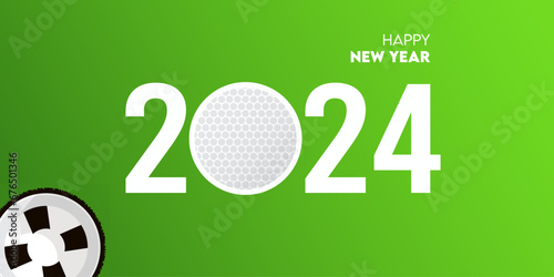 Creative 2024 happy new year celebration greeting card and social media post or banner design template in golf or sport concept. 