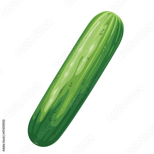 Cucumber vector illustration. Cartoon isolated top view of one whole vegetable, organic harvest cultivated in greenhouse or agriculture garden, long green juicy cucumber for cooking and eating