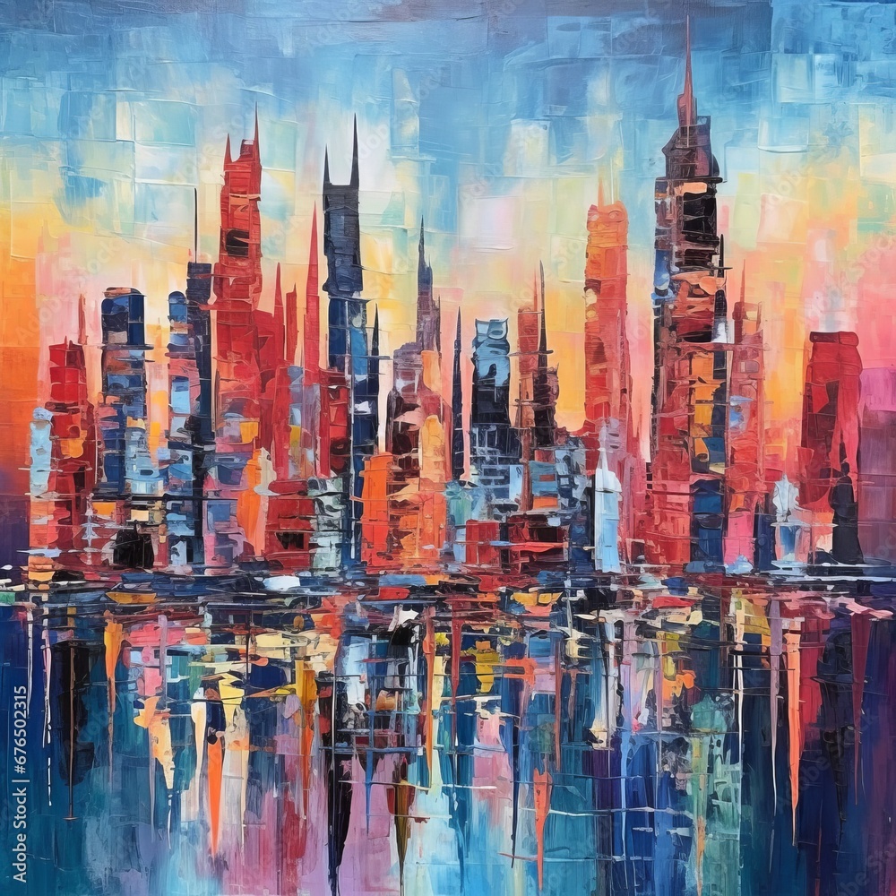 Abstract interpretation of a city skyline  AI generated illustration