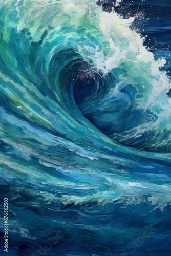 Abstract ocean waves poster AI generated illustration