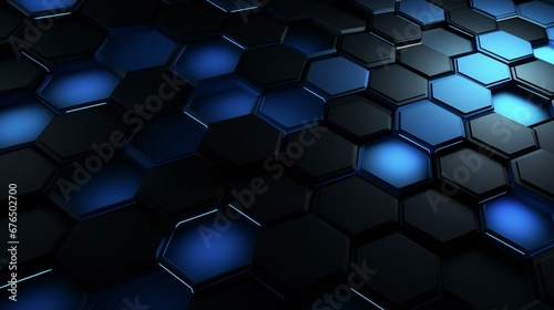 a black background with blue hexagons