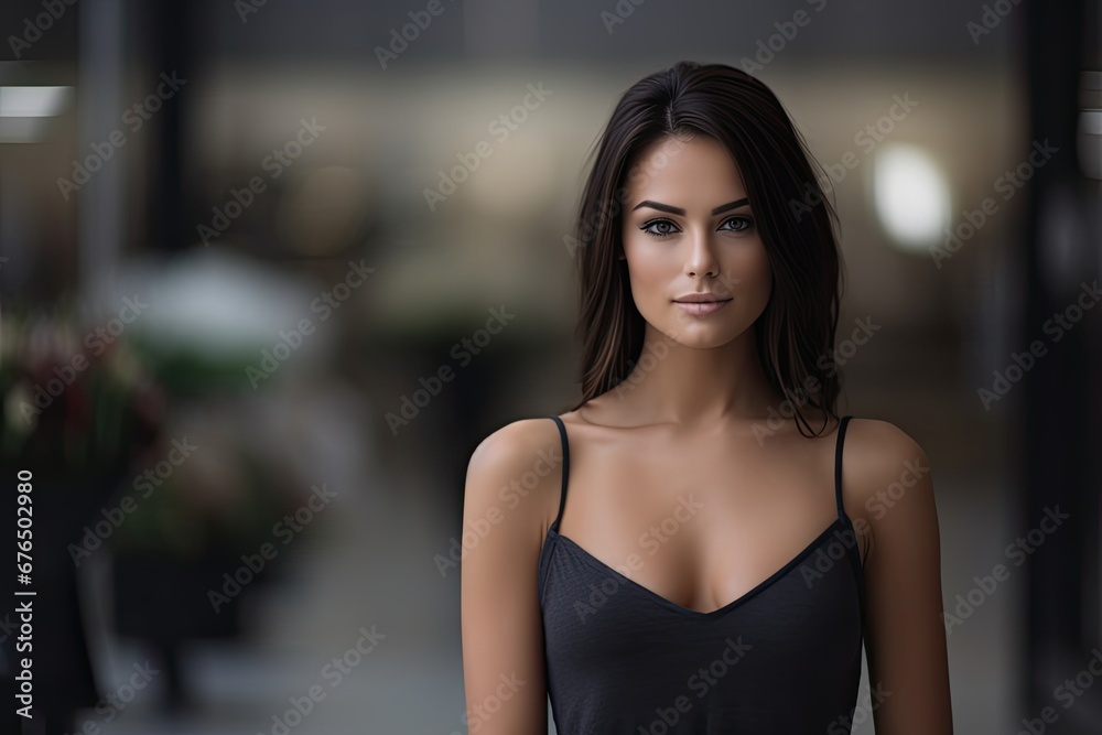 A beautiful and glamorous young woman with the perfect summer look, exuding elegance and sensuality.