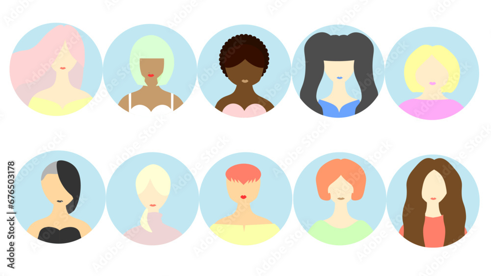 vector, illustration, design, girl, woman, avatar, profile picture, body positivity, body types, brunette, ginger, blonde, african american, tanned, short hair, pigtails, pink hair, black hair vector, illustration, design, girl, woman, avatar, profile picture, body positivity, body types, brunette, ginger, blonde, african american, tanned, short hair, pigtails, pink hair, black hair