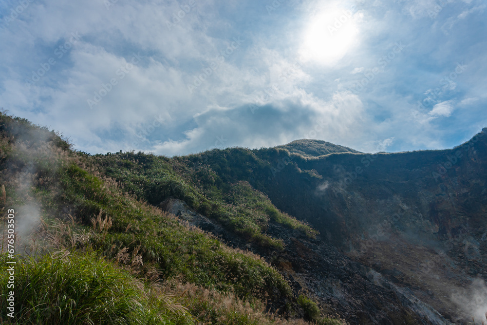 Xiaoyoukeng Volcano Active crater in Datun post volcano area located in Yangmingshan National Park, One of most popular travel destination in Taiwan.