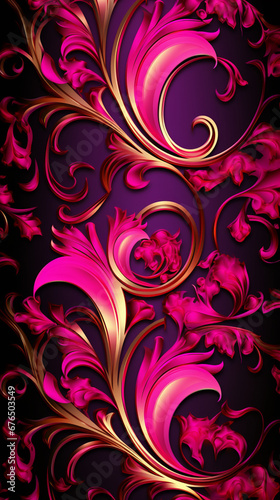 Neon hot pink and gold wallpaper created with Generative Ai