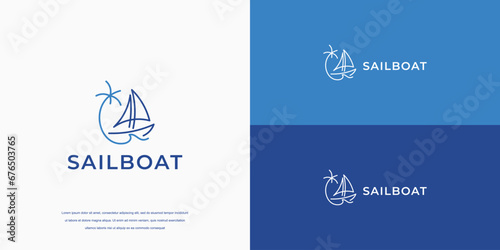 sail boat logo with wave icon photo