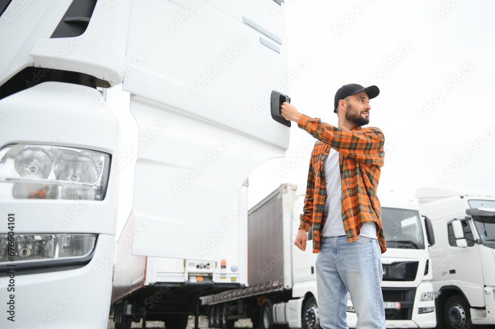 Portrait of confident truck driver on parking lot. Copy space Portrait of confident truck driver on parking lot. Copy space