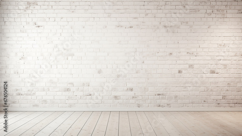 empty white brick wall in a loft style room. ai generative