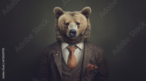 Bear Dressed In Formal Business Suit  AI generated illustration
