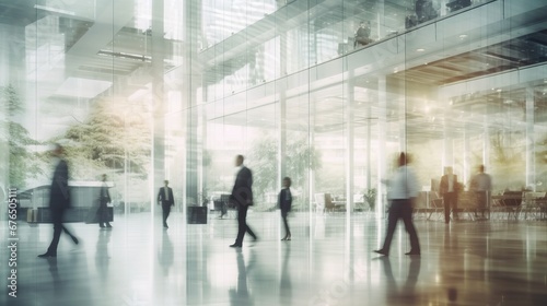 blurred business people in white glass office background AI generated illustration