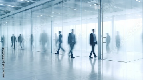 blurred business people in white glass office background AI generated illustration
