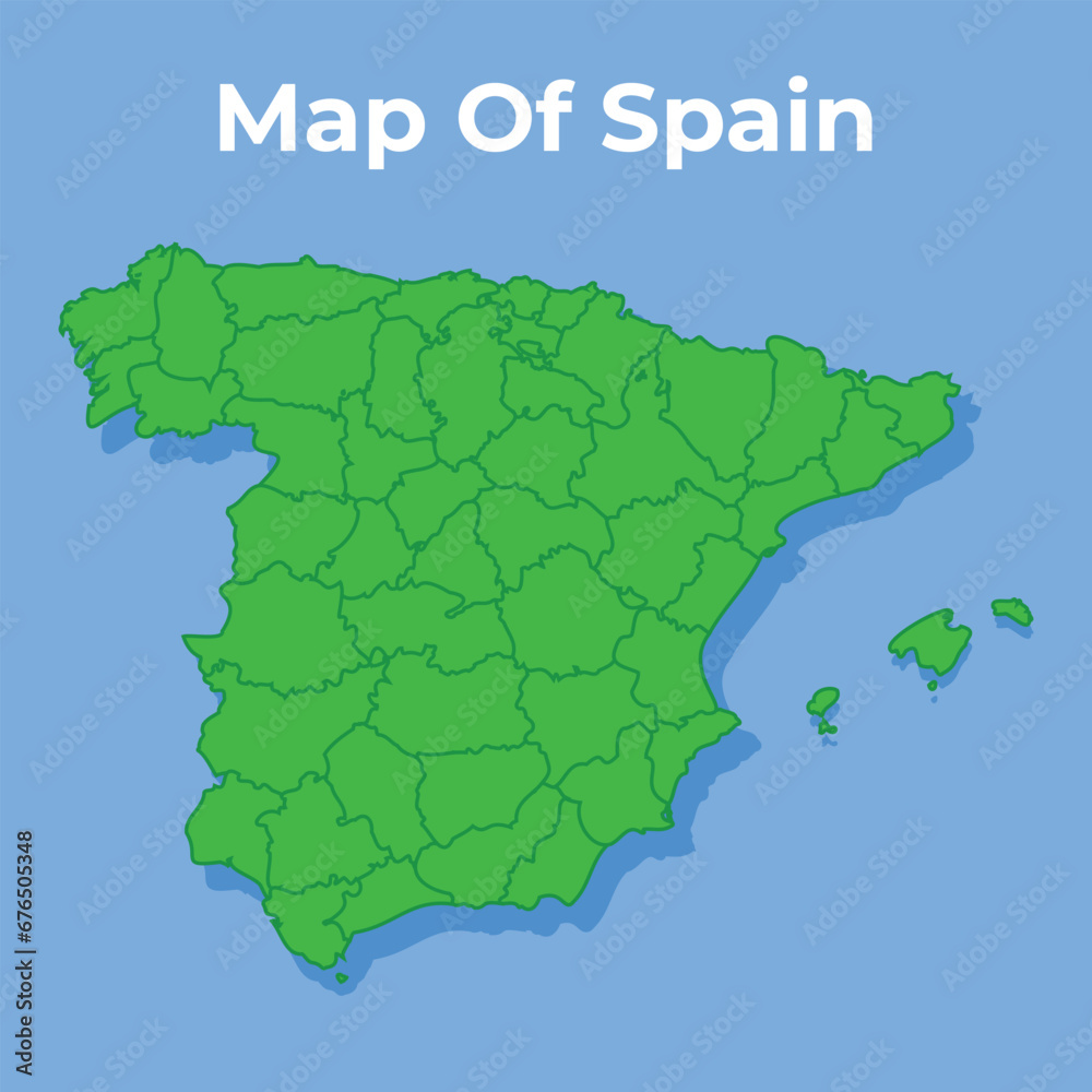 Detailed map of Spain country in green vector illustration