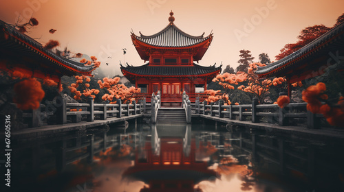 abstract image of ancient torii gate. landscape in Japanese style. ai generative