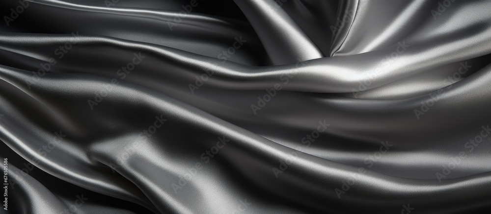 Fototapeta premium The abstract silver linen cloth adds a touch of luxury to the fashion industry creating a concept of space and texture in black background making it an ideal choice for curtains or clothes