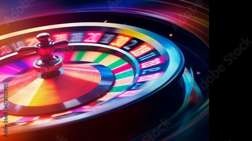 Casino roulette wheel in motion Banner colorful background AI generated illustration