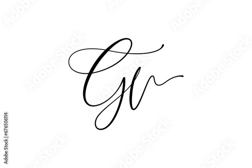 Gv initial handwriting logo. Monogram letter signature vector