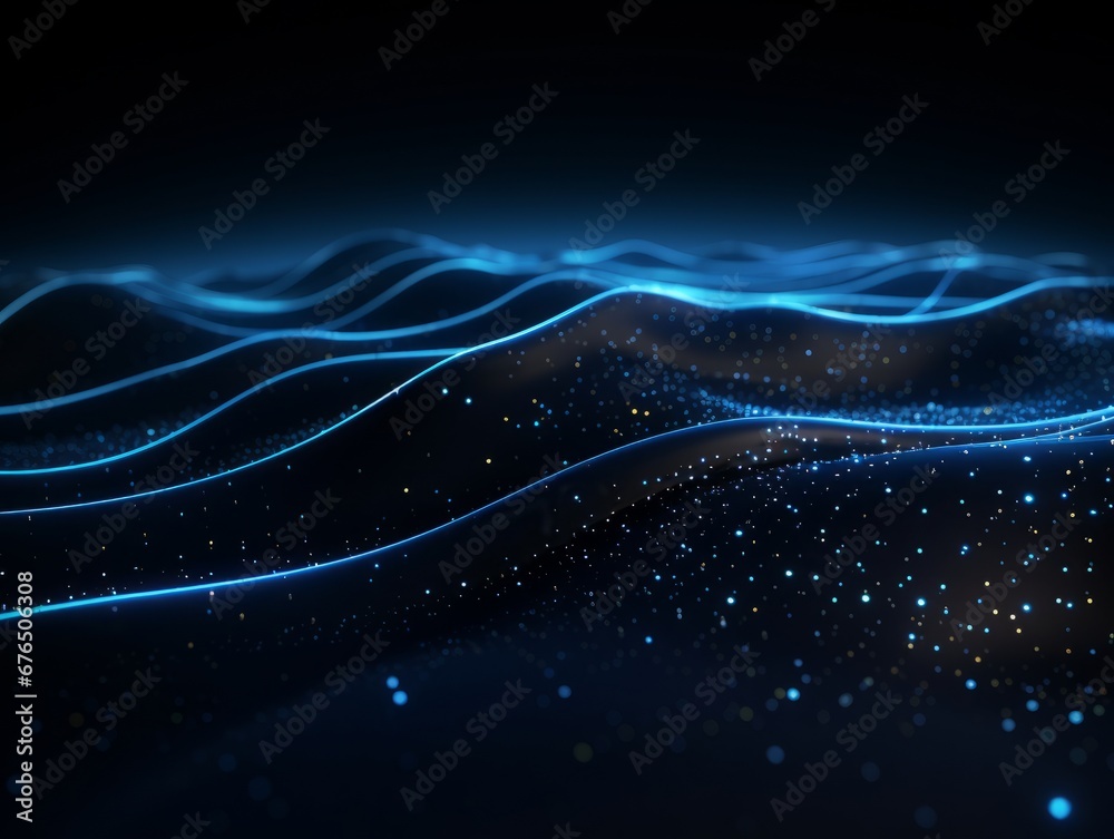 Abstract sci-fi blue waves, concept of digital future., AI Abstract sci-fi blue waves, concept of digital future., AI