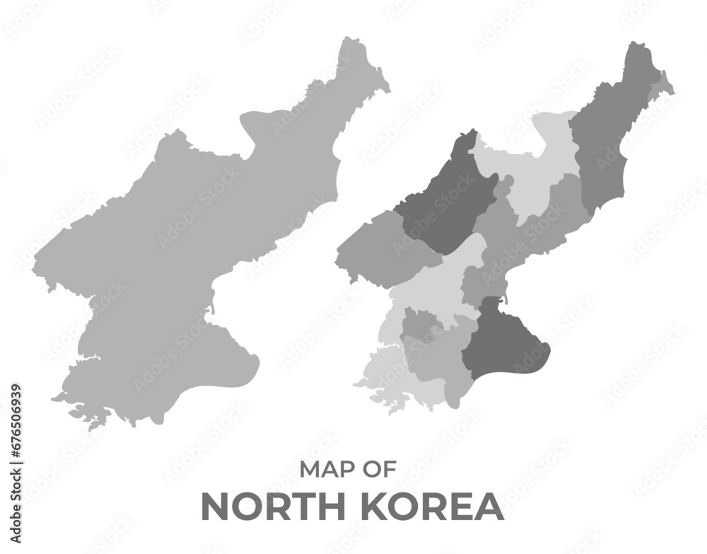 Greyscale vector map of North korea with regions and simple flat illustration Greyscale vector map of North korea with regions and simple flat illustration
