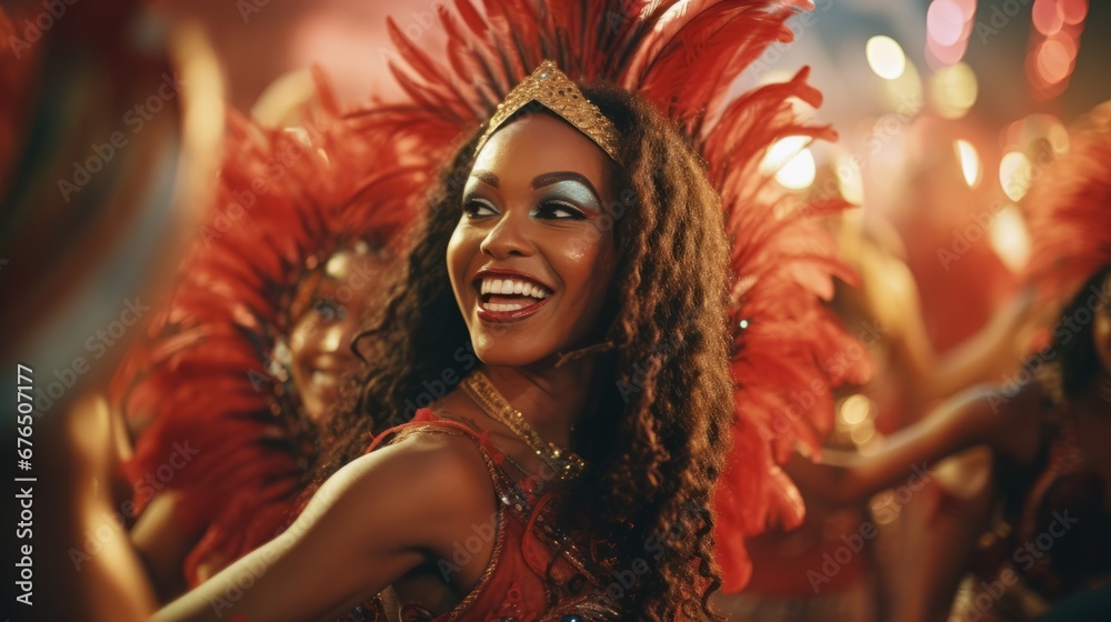Colorful Brazilian Carnival with Samba Dancers - obrazy, fototapety, plakaty 