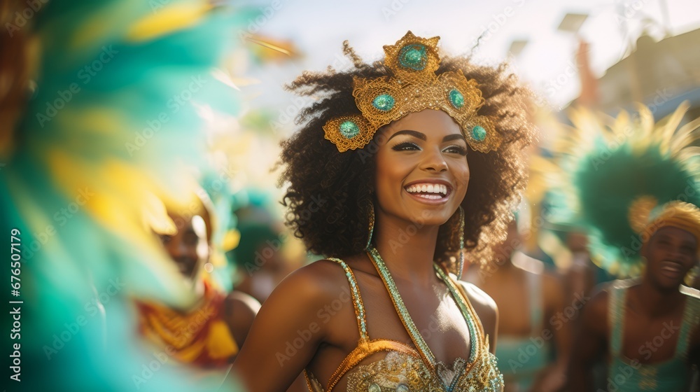 Colorful Brazilian Carnival with Samba Dancers - obrazy, fototapety, plakaty 
