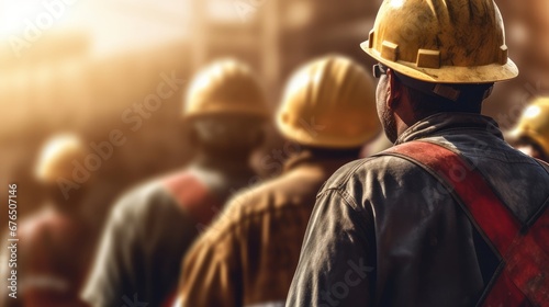 Construction workers wearing hard hats and operating AI generated illustration
