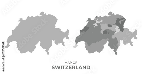 Greyscale vector map of Switzerland with regions and simple flat illustration