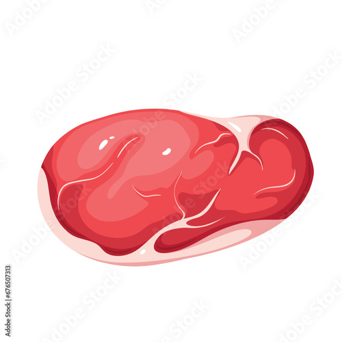 Beef steak vector illustration. Cartoon isolated top view of one fresh raw black angus beefsteak, striploin or rib eye, uncooked cow or veal meat with fat strips, beef fillet slice for BBQ grill