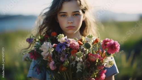 Young girl with wildflower bouquet © AlissaAnn