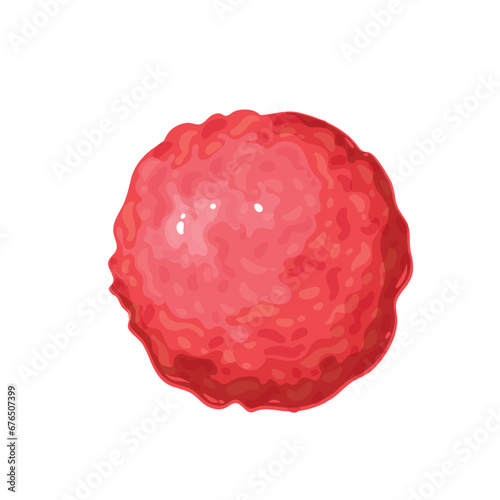 Meatball vector illustration. Cartoon isolated top view of one small red ball of raw minced spicy beef or pork, fresh veal and chicken, uncooked meatball for cooking delicious dinner in kitchen