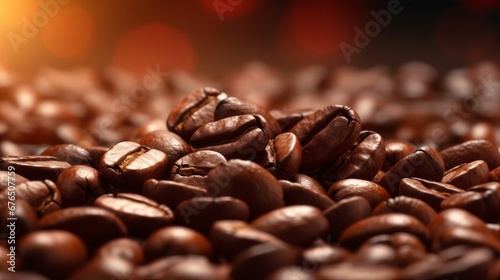 Flying coffee beans background Close-up brown coffe  AI generated illustration