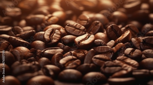 Flying coffee beans background Close-up brown coffe AI generated illustration