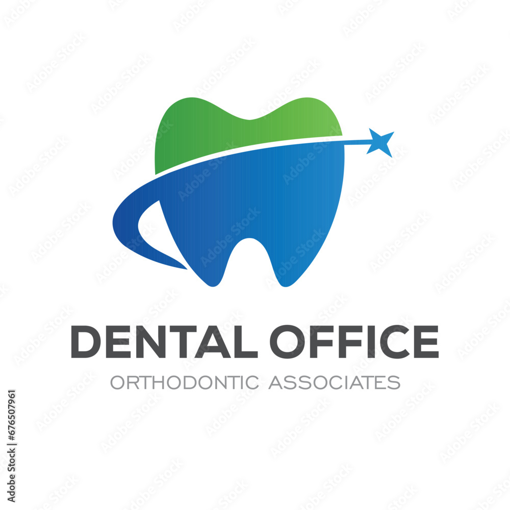 Obraz premium Vector illustration of a creative logo design template for a dental office on a white background.
