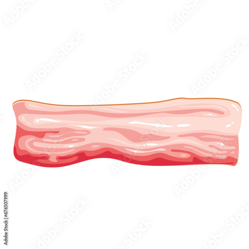 Bacon slice vector illustration. Cartoon isolated top view of one fatty streaky pork meat with strips, fresh raw or delicatessen smoked ham for cooking breakfast food, thin bacon piece for frying