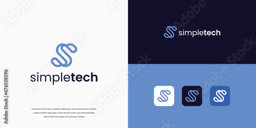 Simple logo line art, abstract logo design, letter S logo technology company