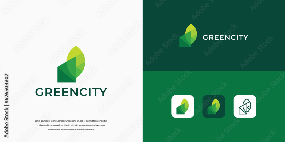 simple logo, green city building logo design concept - obrazy, fototapety, plakaty 
