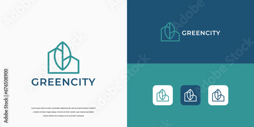 simple logo, green city building logo design concept