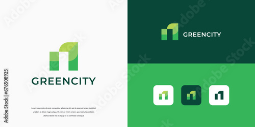 simple logo, green city building logo design concept #676508925