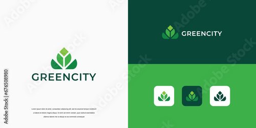 simple logo, green city building logo design concept