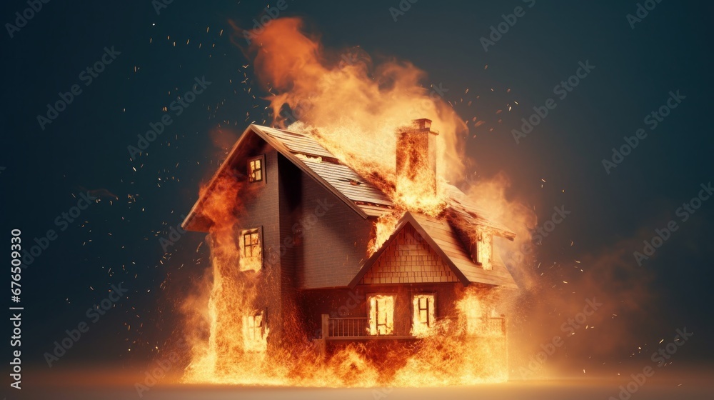 House or fire and Burning down Home insurance concept AI generated illustration House or fire and Burning down Home insurance concept AI generated illustration