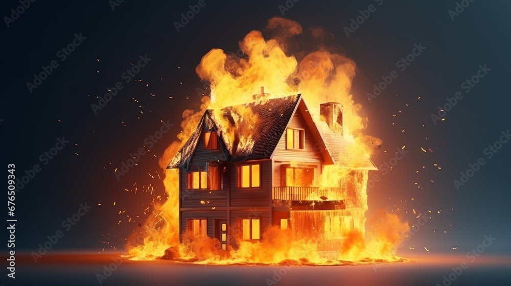 House or fire and Burning down Home insurance concept AI generated illustration House or fire and Burning down Home insurance concept AI generated illustration