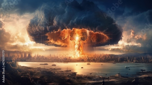 Huge nuclear bomb explosion end of the world AI generated illustration